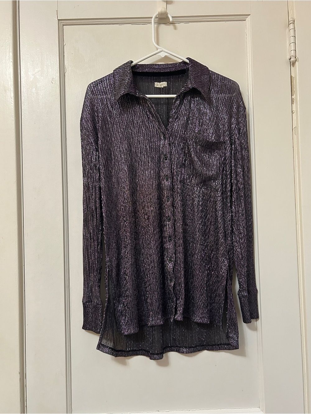 Women’s Pilcro Metallic Lavender Button-Up Tunic Top - Size Small
